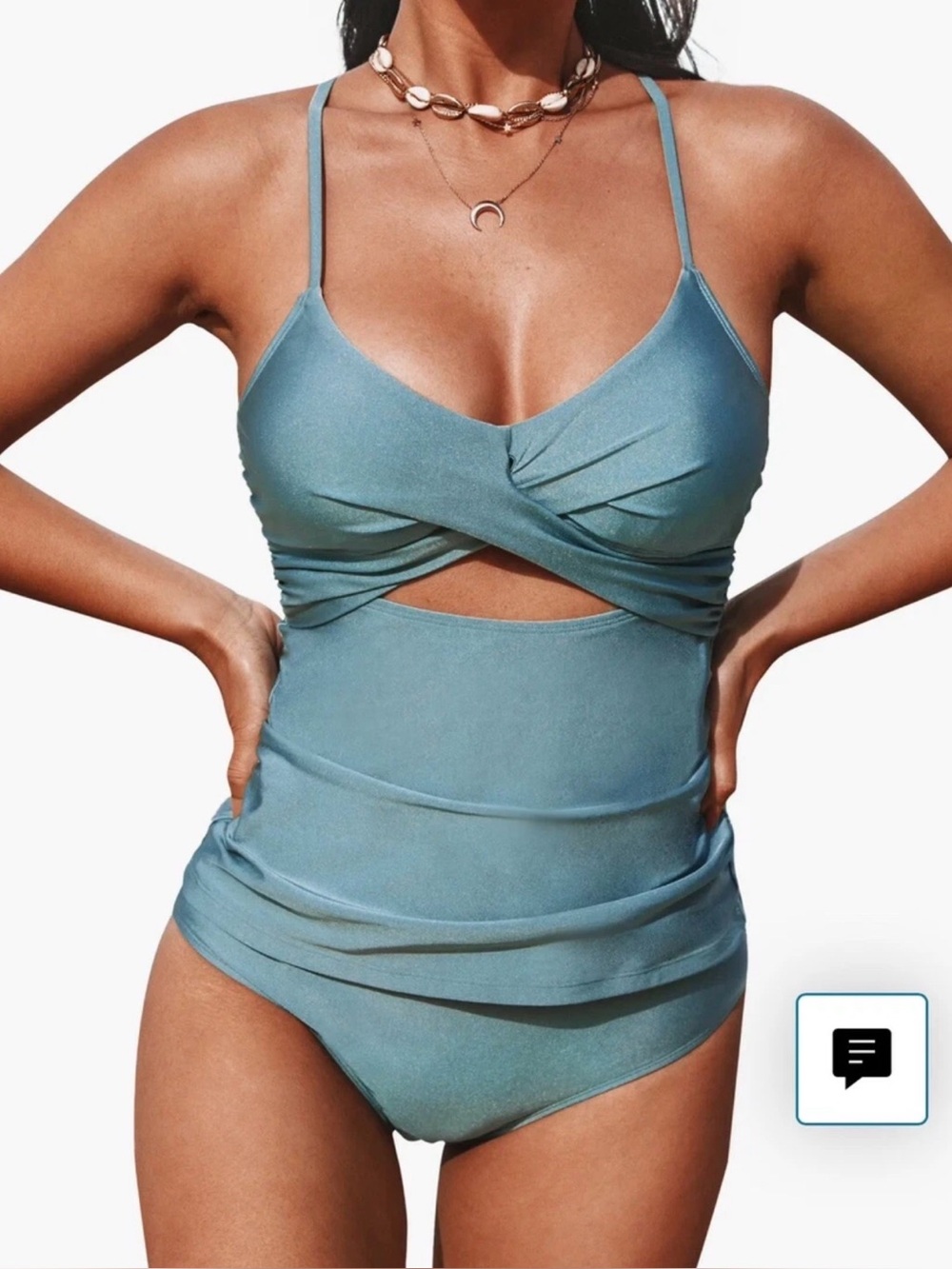 CupsheTwist-Front Tankini in Sea Green